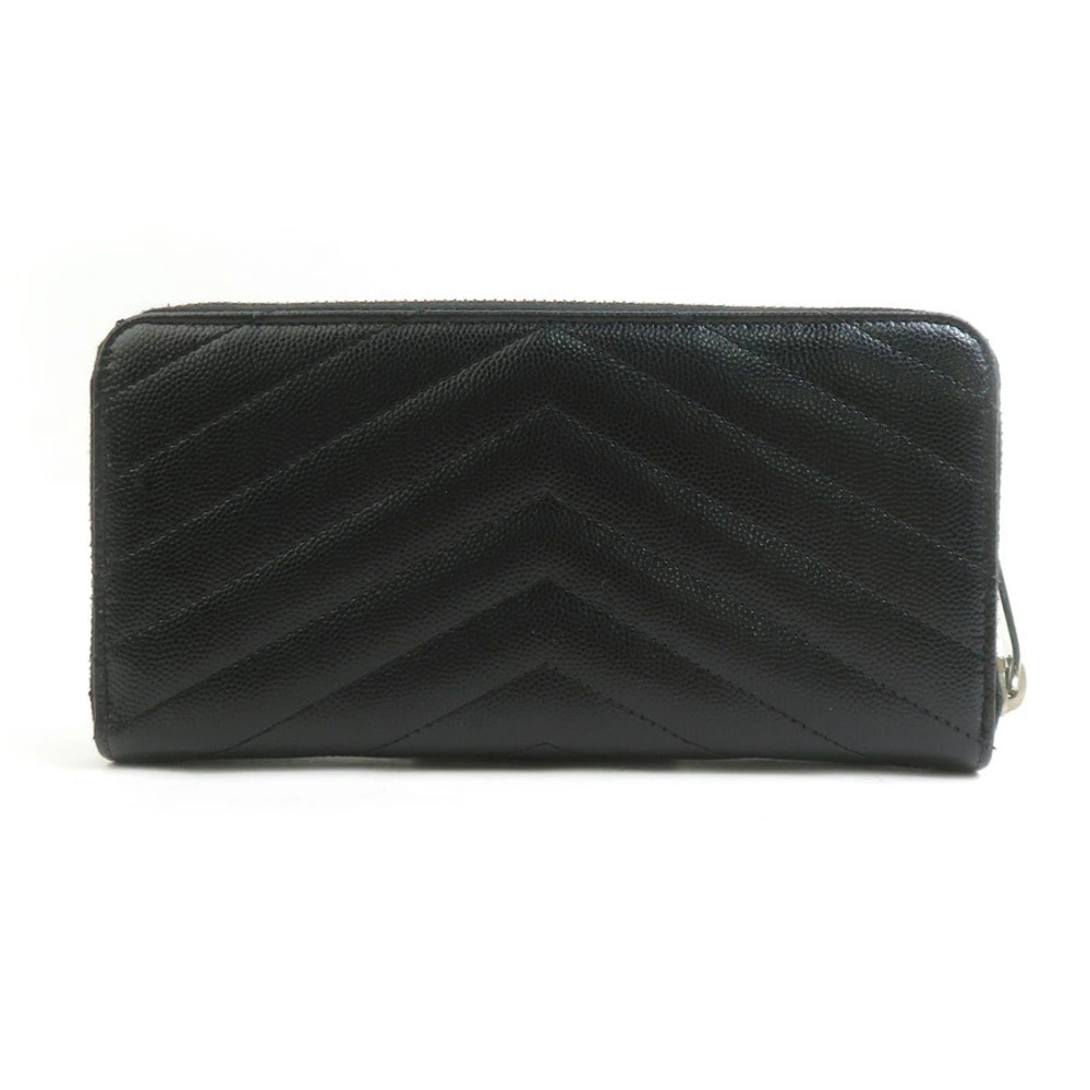 Saint Laurent zipper long wallet silver round black leather